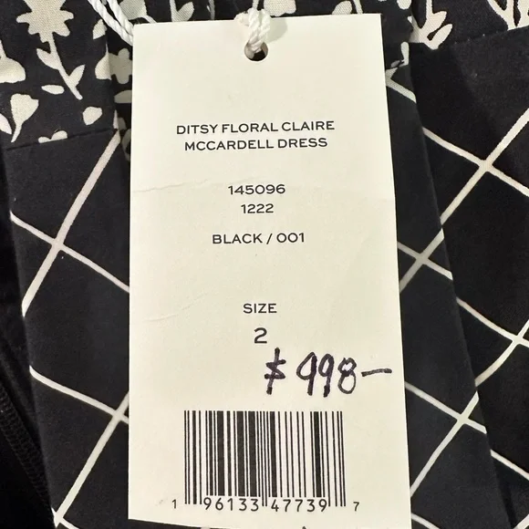 Tory Burch Black and WhiteFloral Print Dress, NWT